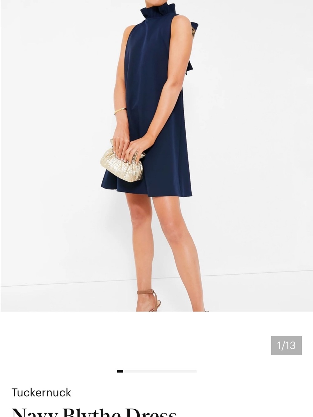 Tuckernuck Navy Ruffle-Neck Sleeveless classic Blythe Dress size Medium NWT